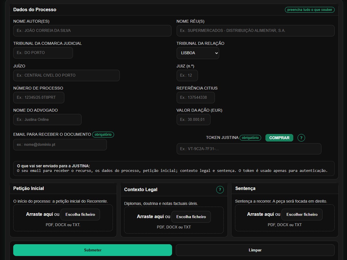 JUSTINA Online – Portugal interface